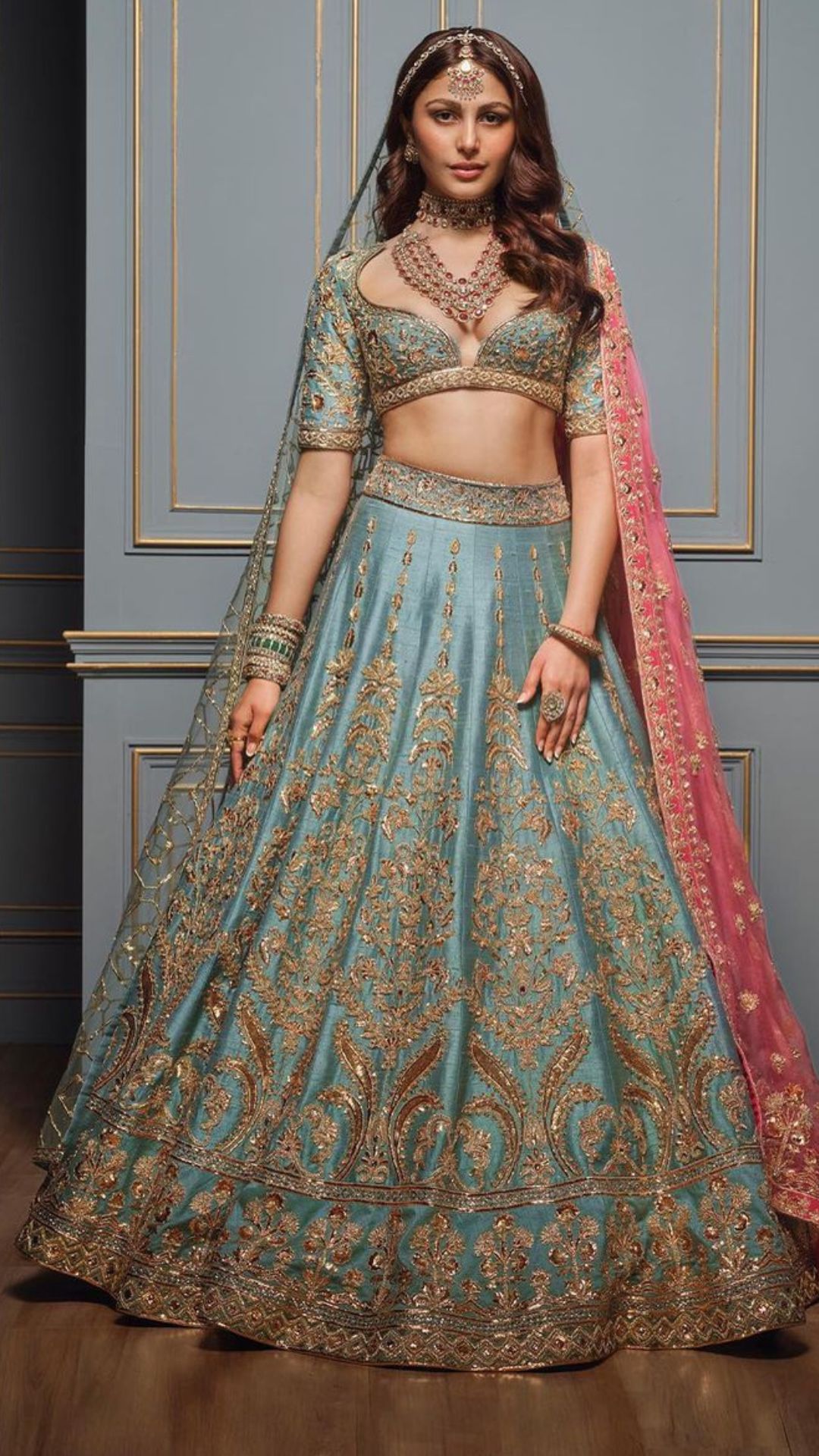 Beautiful Blue Lehenga Choli in Contrast Blouse | Indian designer outfits,  Party wear lehenga, Contrast blouse