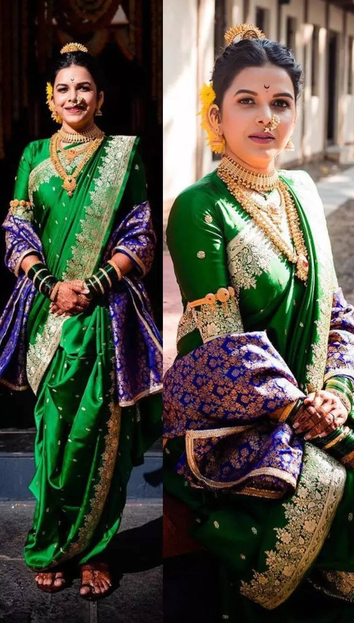 Marathi bride in green cheap saree