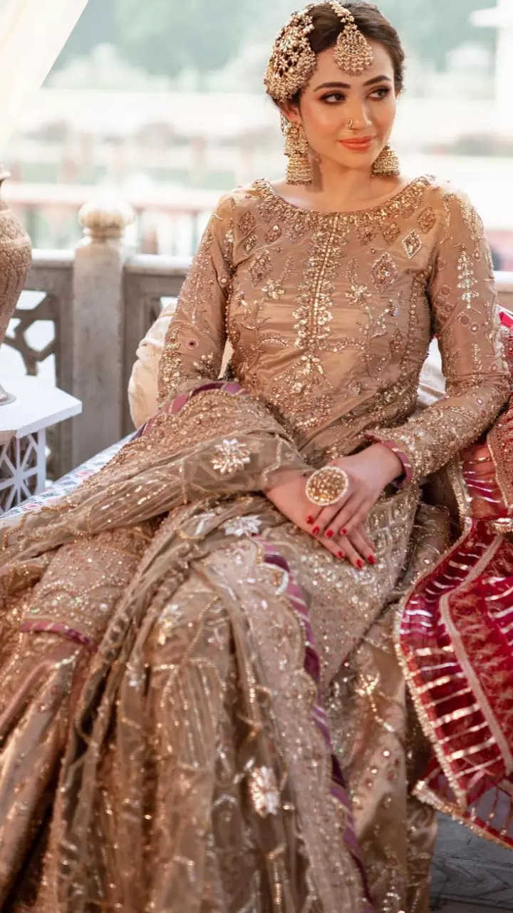 Asian/Indian/Pakistani Bridal Walima Wedding Dress Size S With Tail Dubatta  | eBay