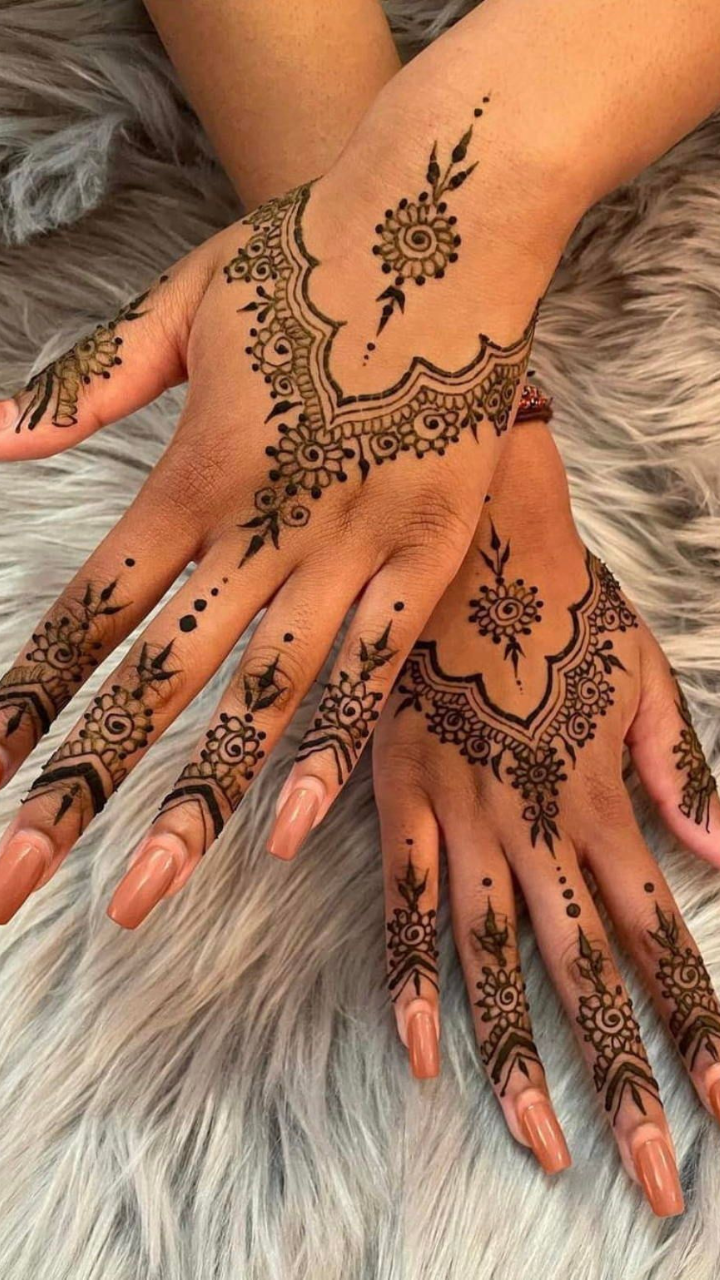 Henna Tattoo on Small Girl Hand Mehndi is Traditional Indian Decorative  Art Closeup Overhead View  Beauty Concept Stock Image  Image of  fingers arab 119857767