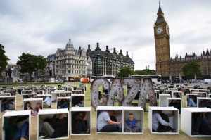 UK - Oxfam - 150 people in boxes to represent the blockade in Gaza