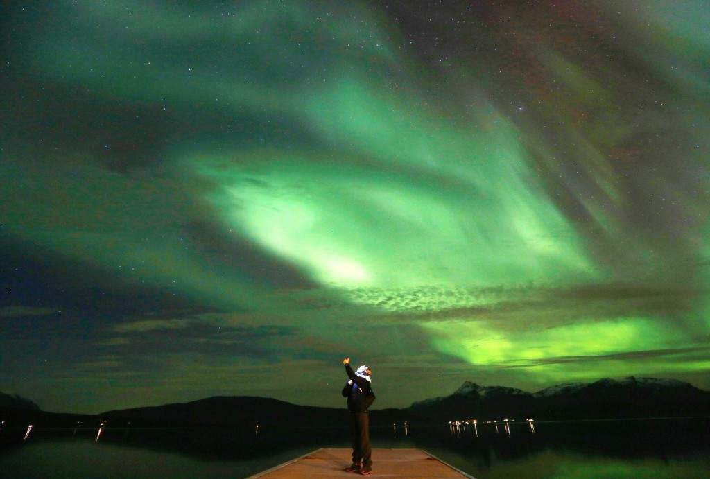 An Aurora Borealis display is seen in Northern Norway