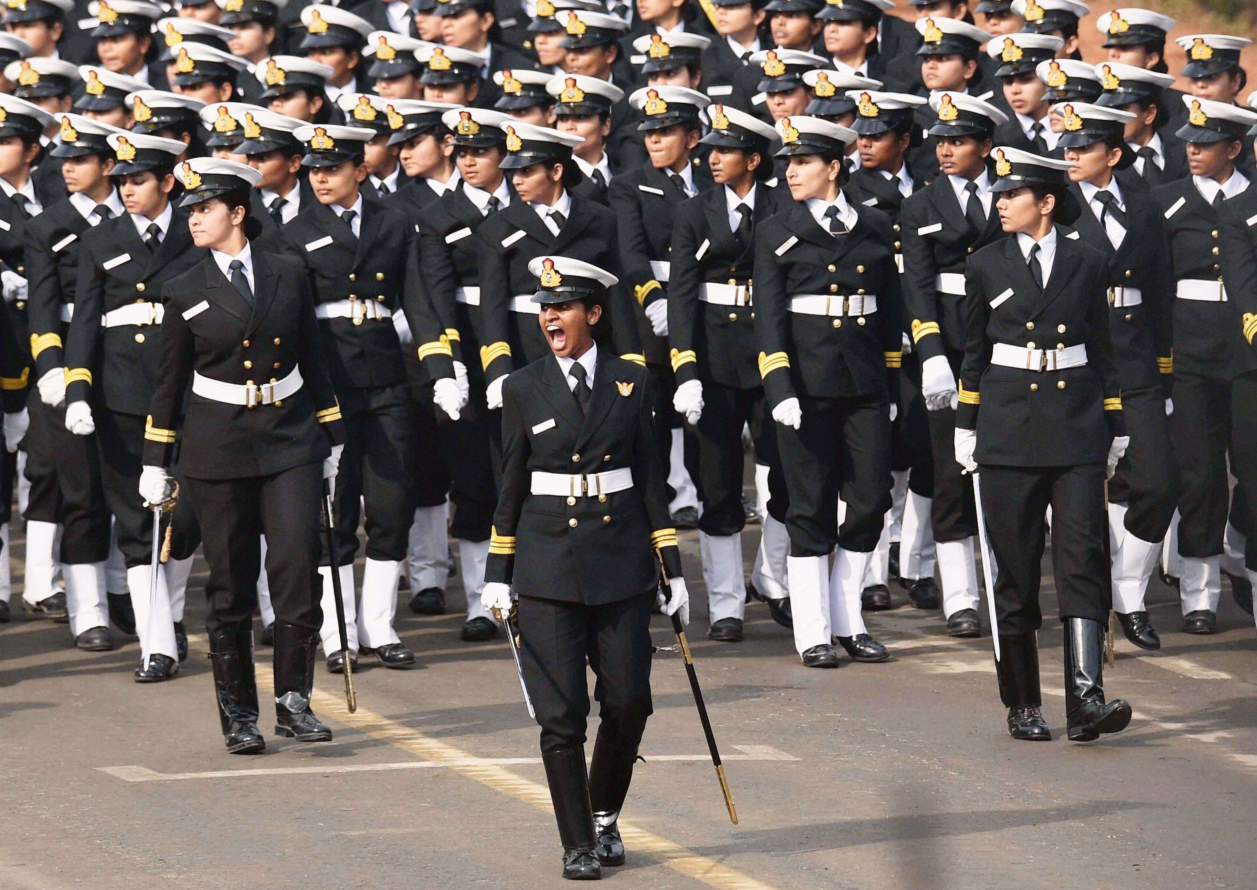 Indian Army all-women contingent marches during the full dress rehearsal for the Republic Day parade at Rajpath in New Delhi. (PTI photo by Atul Yadav)