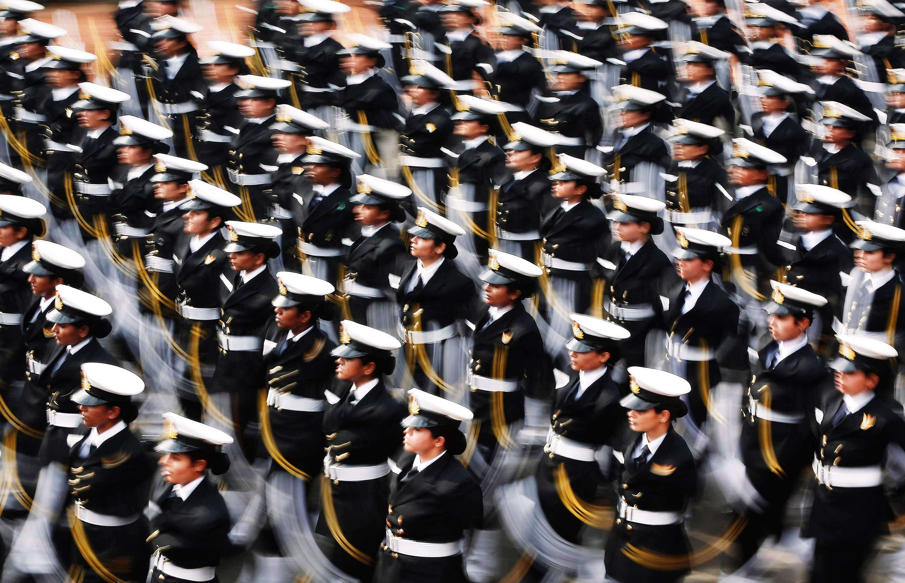 Soldiers march during the full dress rehearsal for the Republic Day parade in New Delhi. (REUTERS/Adnan Abidi)