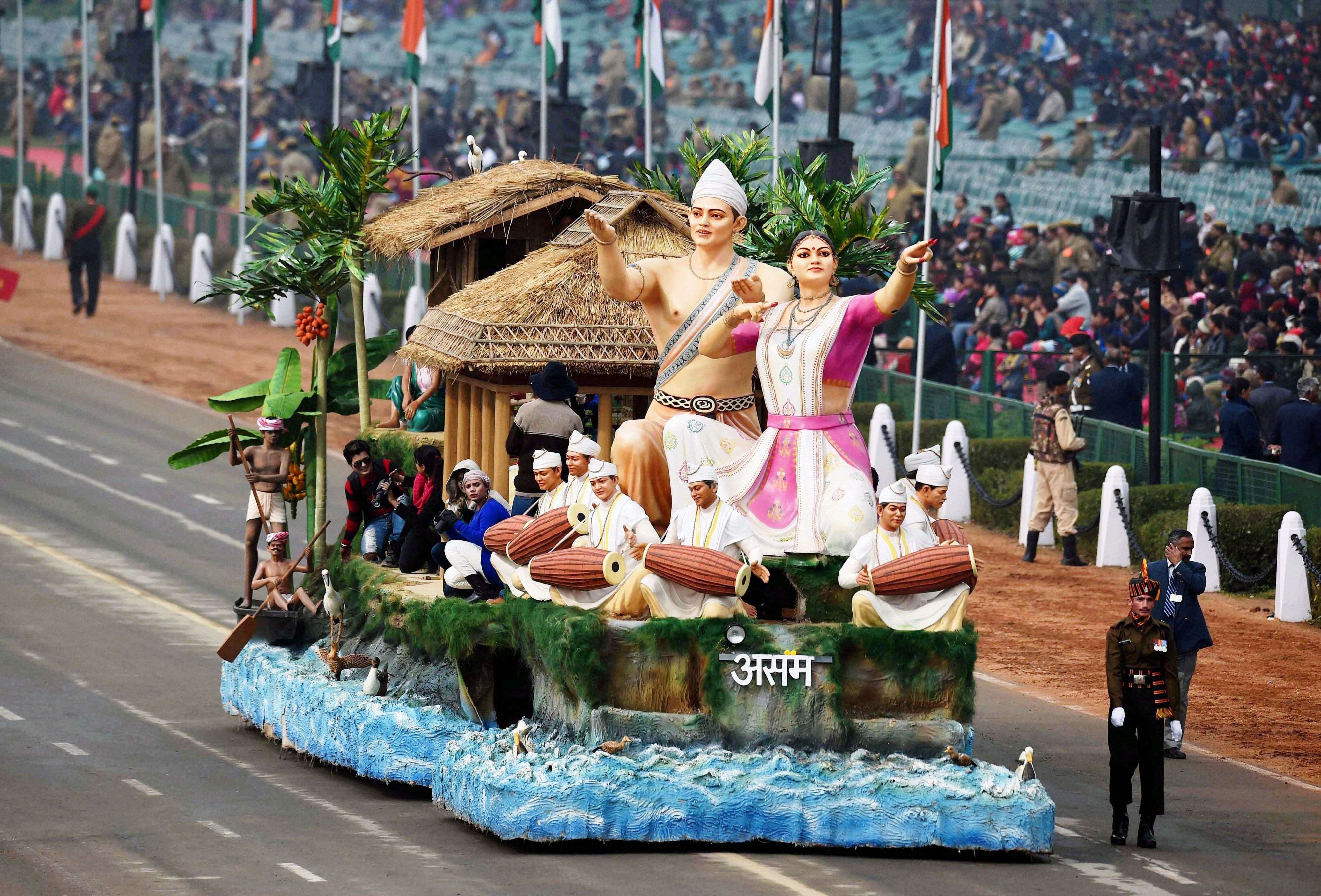 The tableau of Assam on display at Rajpath during the full dress rehearsal for the Republic Day parade in New Delhi. (PTI photo by Atul Yadav)