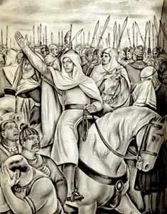 Muhammad bin Qasim leads his men in battle