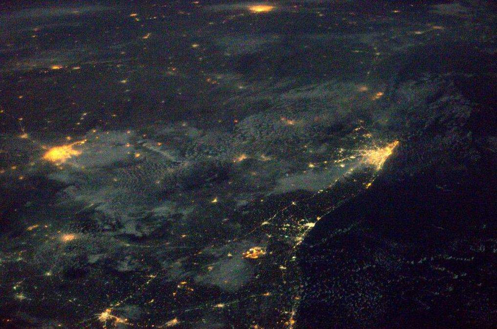 Moonlit clouds over southeast #India coastline, with Chennai, Bangalore, and Hyderabad. 