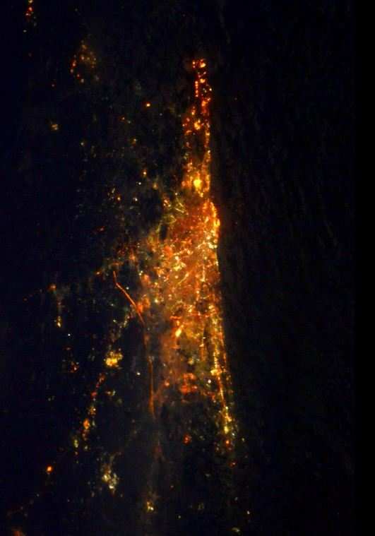Bright city lights from Chennai. 