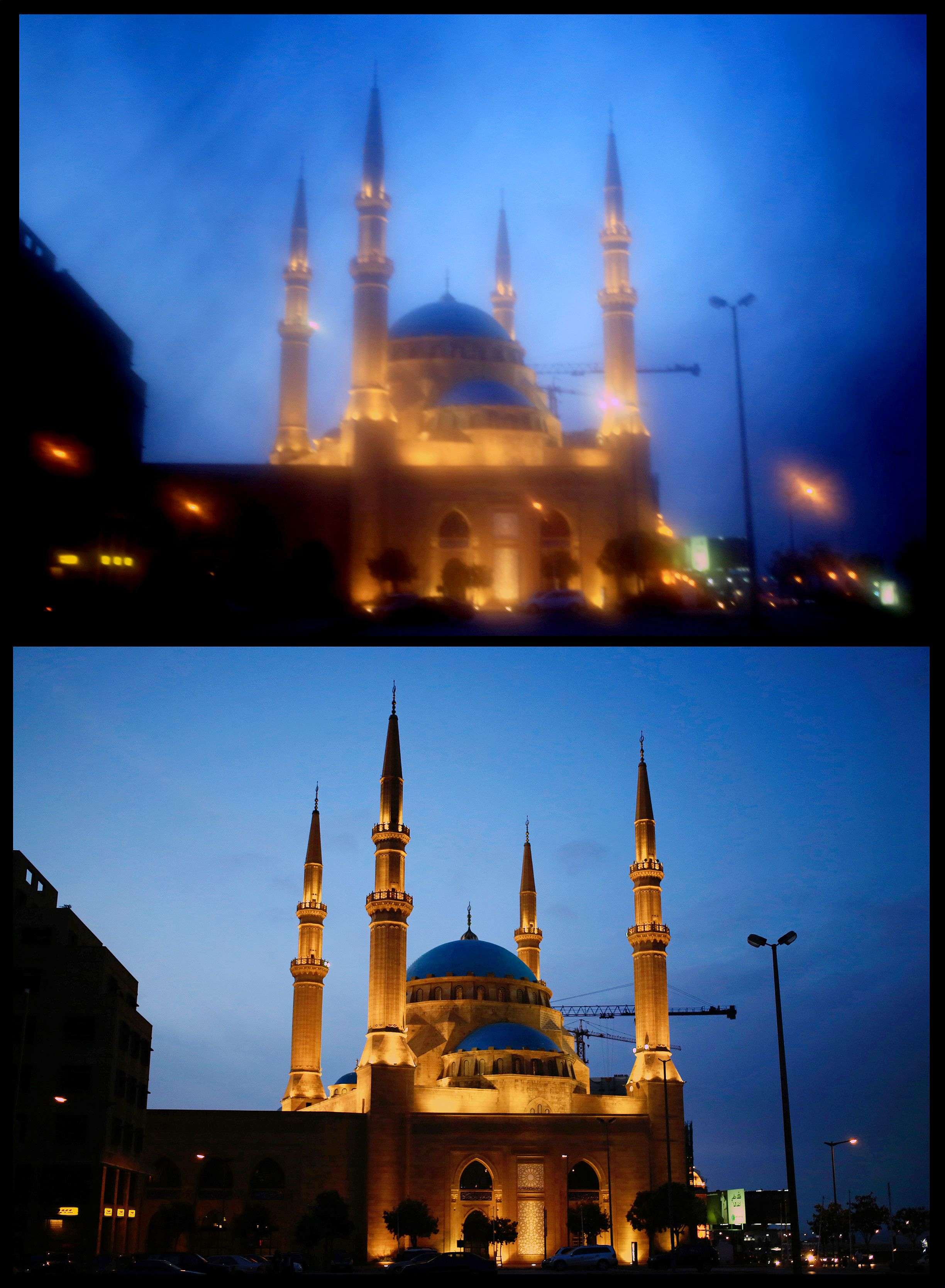Combination of two photos show the Muhammad al-Amin Mosque, in downtown Beirut, Lebanon. 