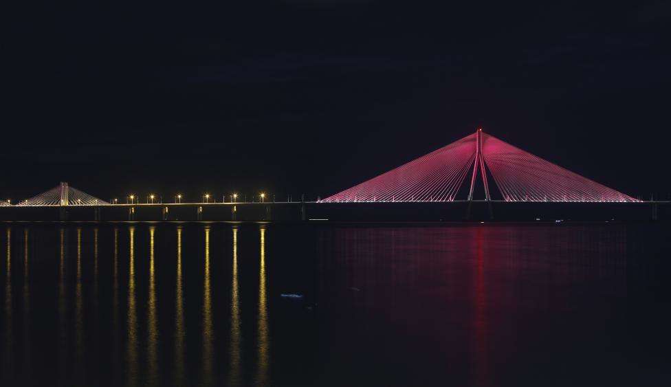 The Bandra-Worli sea link bridge, also called the Rajiv Gandhi Sethu, is illuminated pink as part of the Estee Lauder's Breast Cancer Awareness campaign in Mumbai. (REUTERS/Danish Siddiqui/Files)