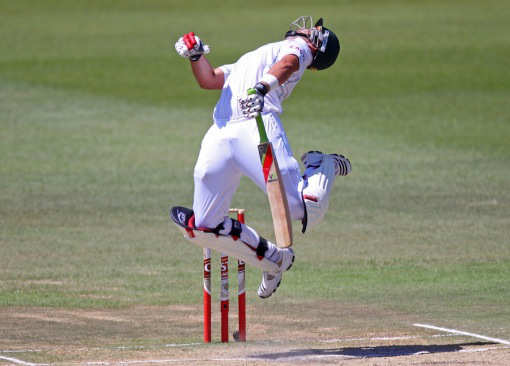 Jacques Kallis is airborne after gloving a brute of a delivery from Sreesanth.  