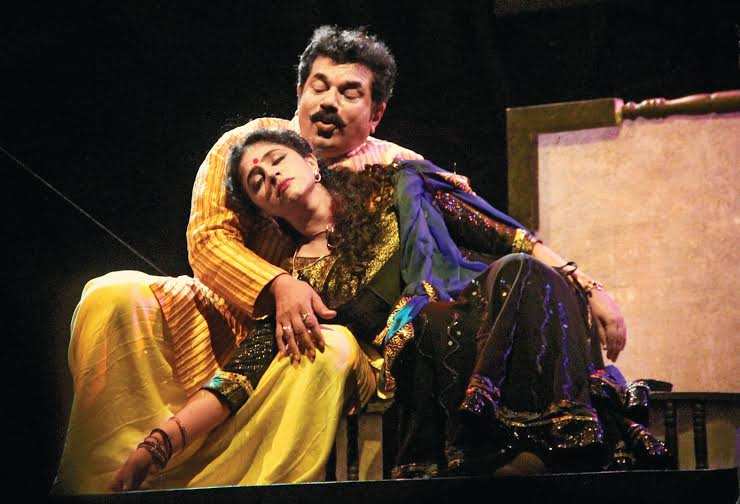 A scene from the play  two-hour play Naga  directed by Suveeran. Actor Mukesh and his wife Methil Devika are the central characters in the play.Photo by Ashish K Vincent
