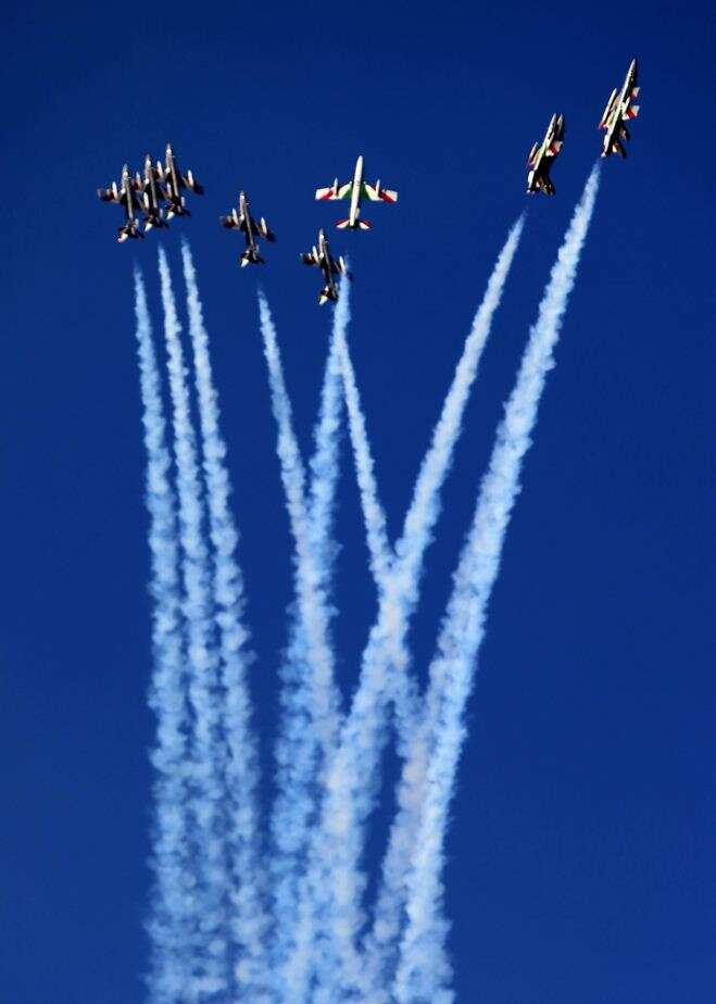 The Italian Frecce Tricolori performs at the Dubai Airshow. (Picture courtesy: AFP/Marwan Naamani)