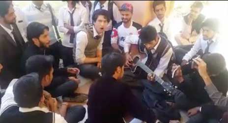 Still from the video of an impromptu performance by students in Quetta. 