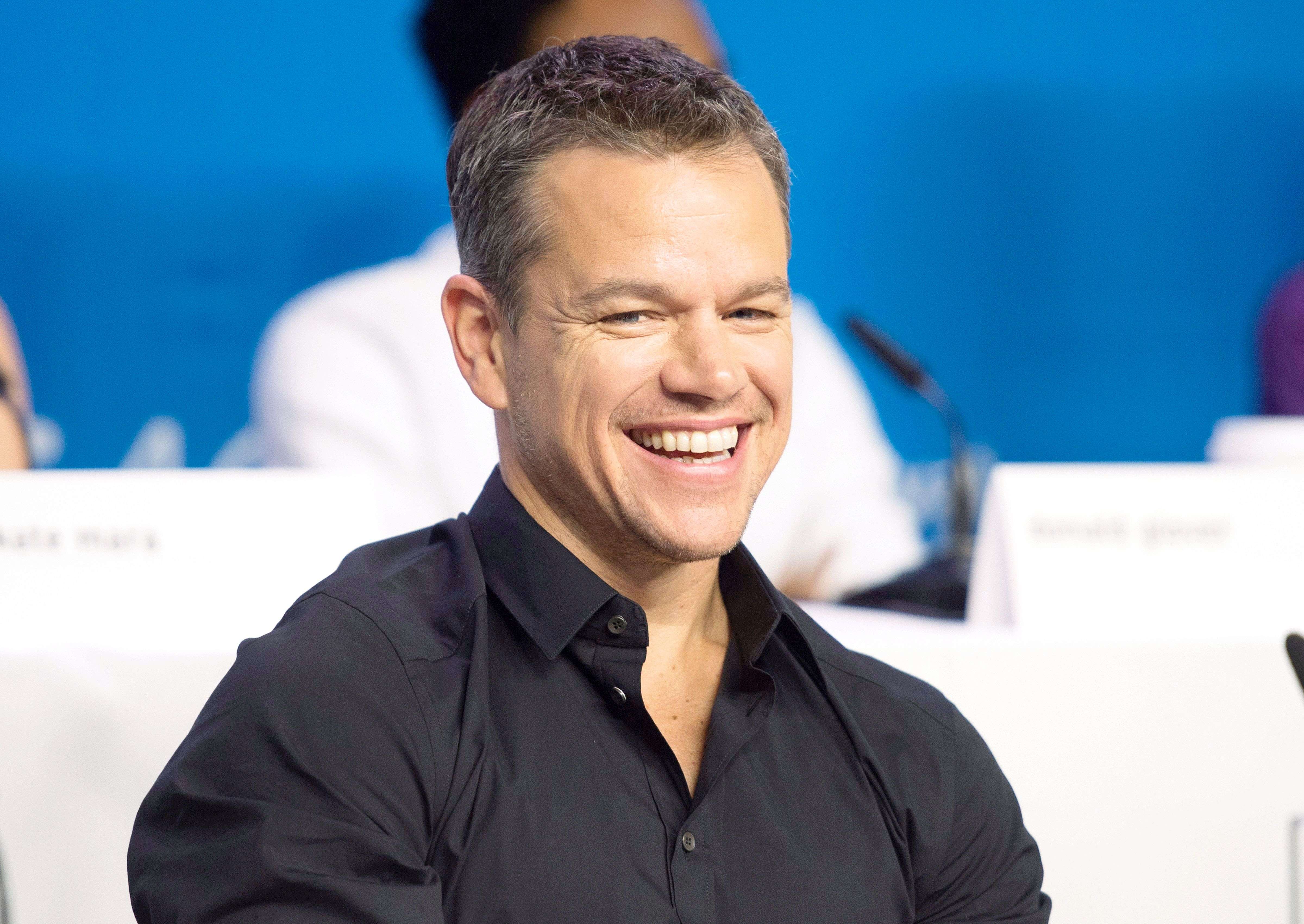 FILE - In this Sept. 11, 2015 file photo, actor Matt Damon laughs during a press conference promoting the film "The Martian" during the 2015 Toronto International Film Festival in Toronto. Damon has been selected to deliver the universitys 2016 commencement address. MIT announced Thursday, Dec. 10, that the Academy Award-winning actor, filmmaker, social activist and Cambridge native will address graduates on June 3.  (Darren Calabrese/The Canadian Press via AP, File)