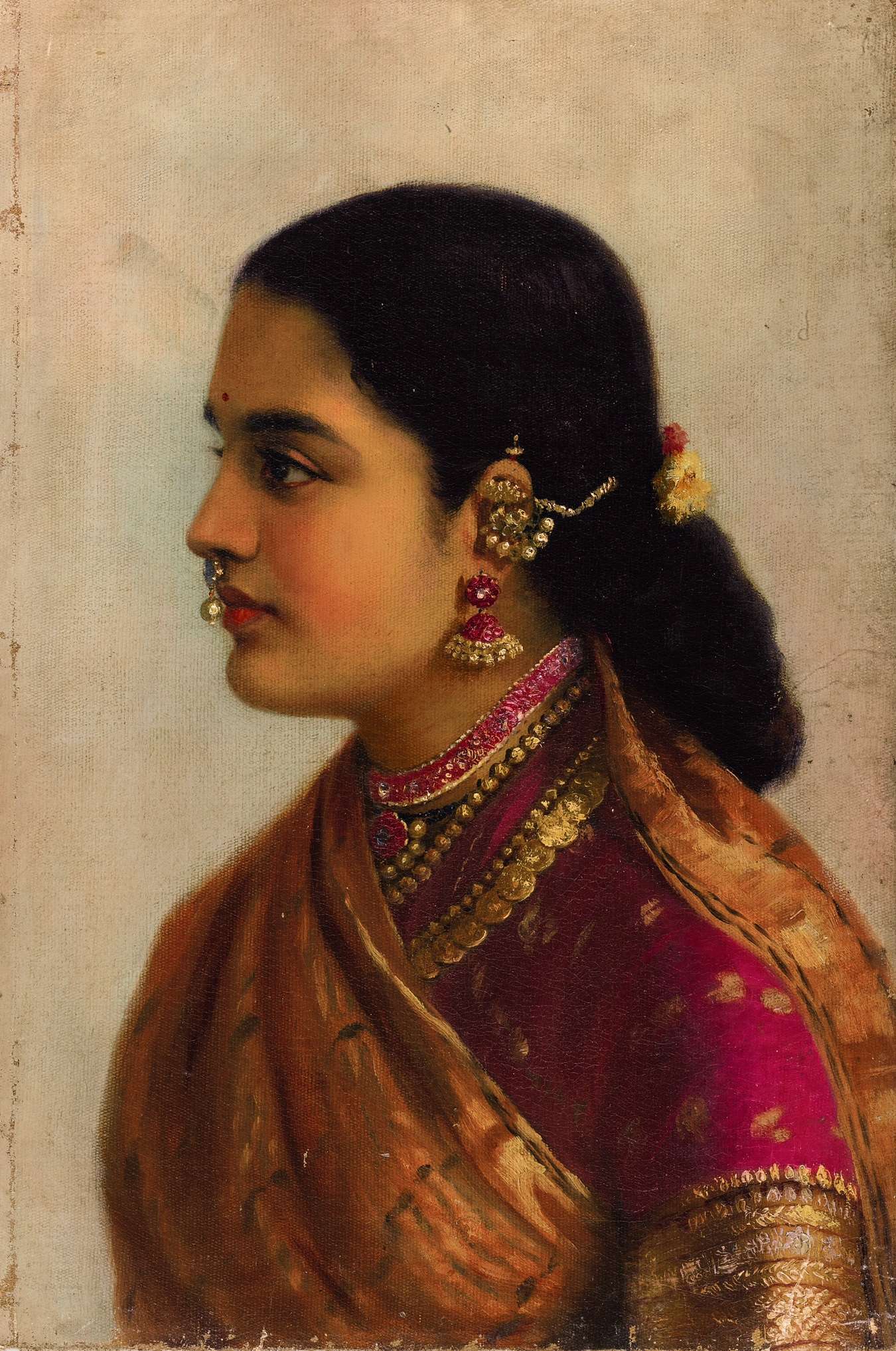 Ravi Varma, Untitled (Portrait of a Young Woman in Russet and Crimson Sari)