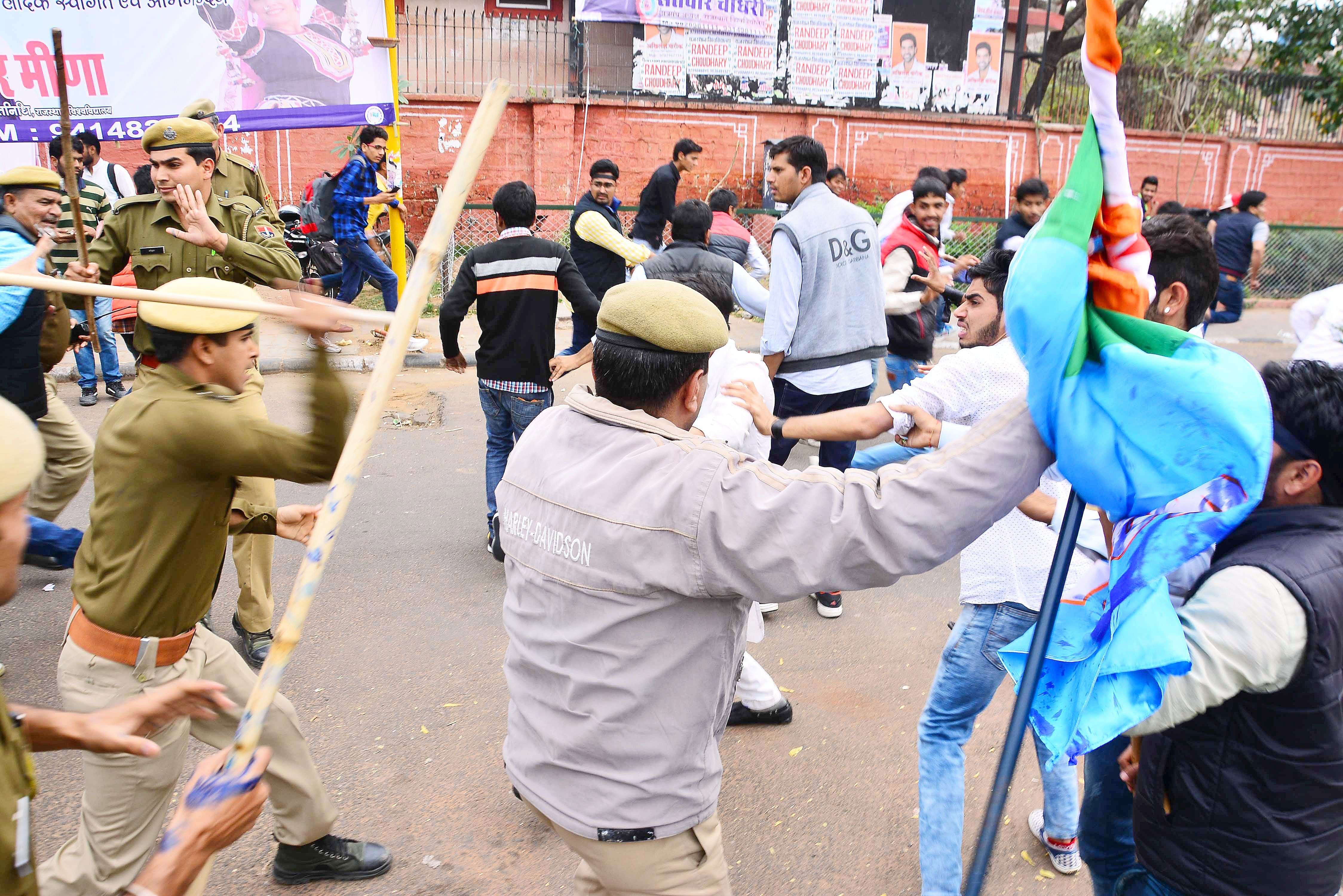 Police lathi charge during protest in Rajasthan  Photo Courtesy: Arvind Sharma