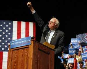 Democratic presidential candidate Sen. Bernie Sanders, I-Vt., gestures to supporters during a campaign rally in Laramie, Wyo., Tuesday, April 5, 2016. Sanders won the Democratic presidential primary in Wisconsin Tuesday. (AP Photo/Brennan Linsley)