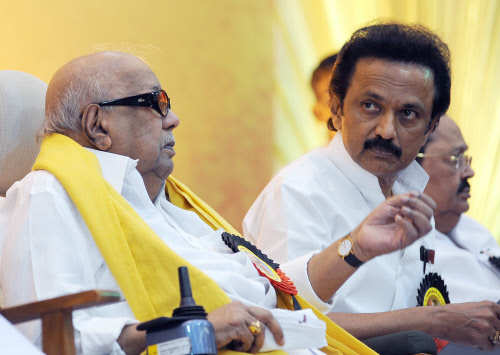 DMK chief Karunanidhi with his son MK Stalin
