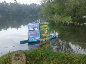 Hoarding are set afloat on the lake in Kodaikanal that advises residents to be responsible citizens – to vote on the designated day.