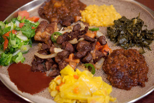 A typical Ethiopian platter