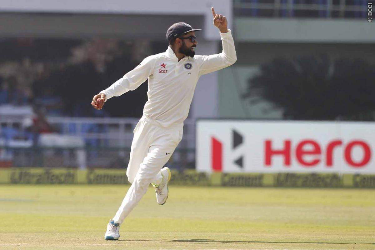 Virat Kohli Captain of India take a catch of Moeen Ali of England during day five of the 2nd test match between India and England in Vizag held at the Dr. Y.S. Rajasekhara Reddy ACA-VDCA Cricket Stadium on the 21st November 2016. Photo by: Deepak Malik/ BCCI/ SPORTZPICS