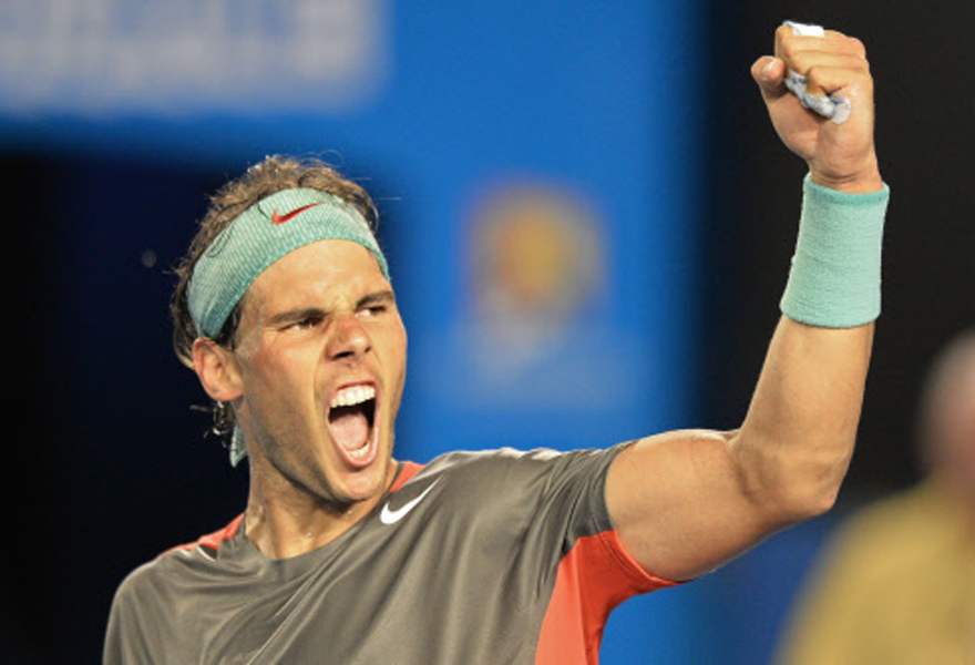 This file photo taken on January 24, 2014 shows Spain's Rafael Nadal celebrating his victory against Switzerland's Roger Federer during their men's singles semi-final match at the 2014 Australian Open tennis tournament in Melbourne. (AFP Photo) 