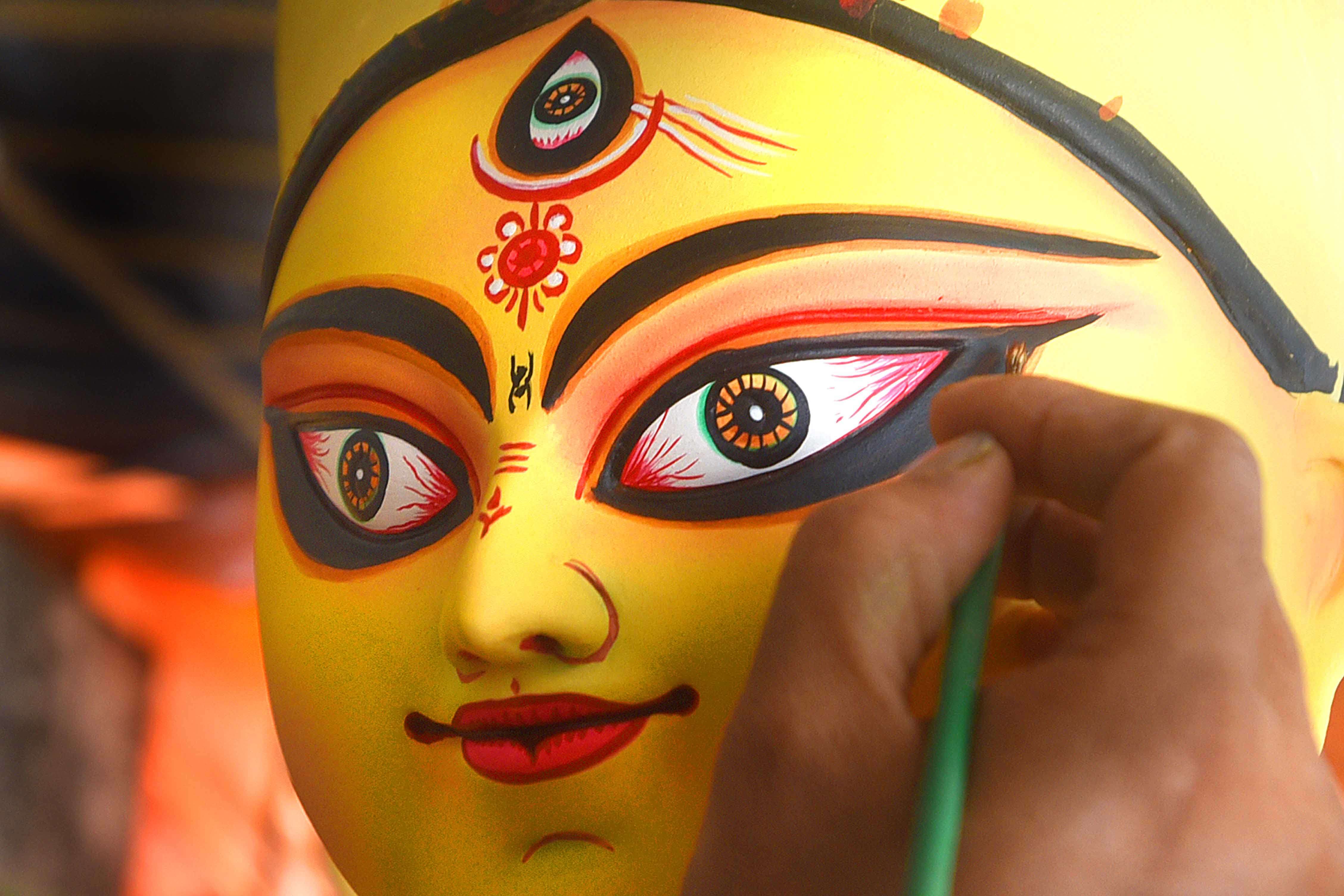 Intricate line art design in Durga idol | Durga eyes Stock Vector | Adobe  Stock