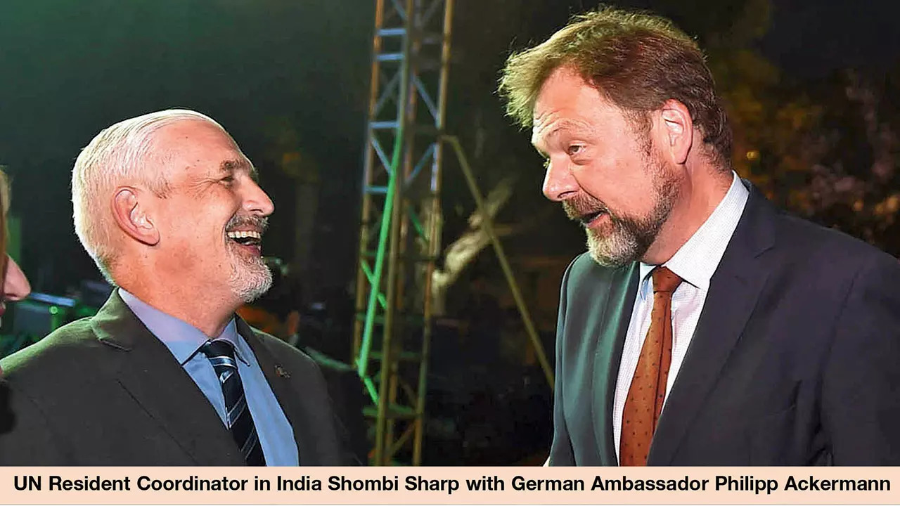 UN Resident Coordinator in India Shombi Sharp with German Ambassador Philipp Ackermann