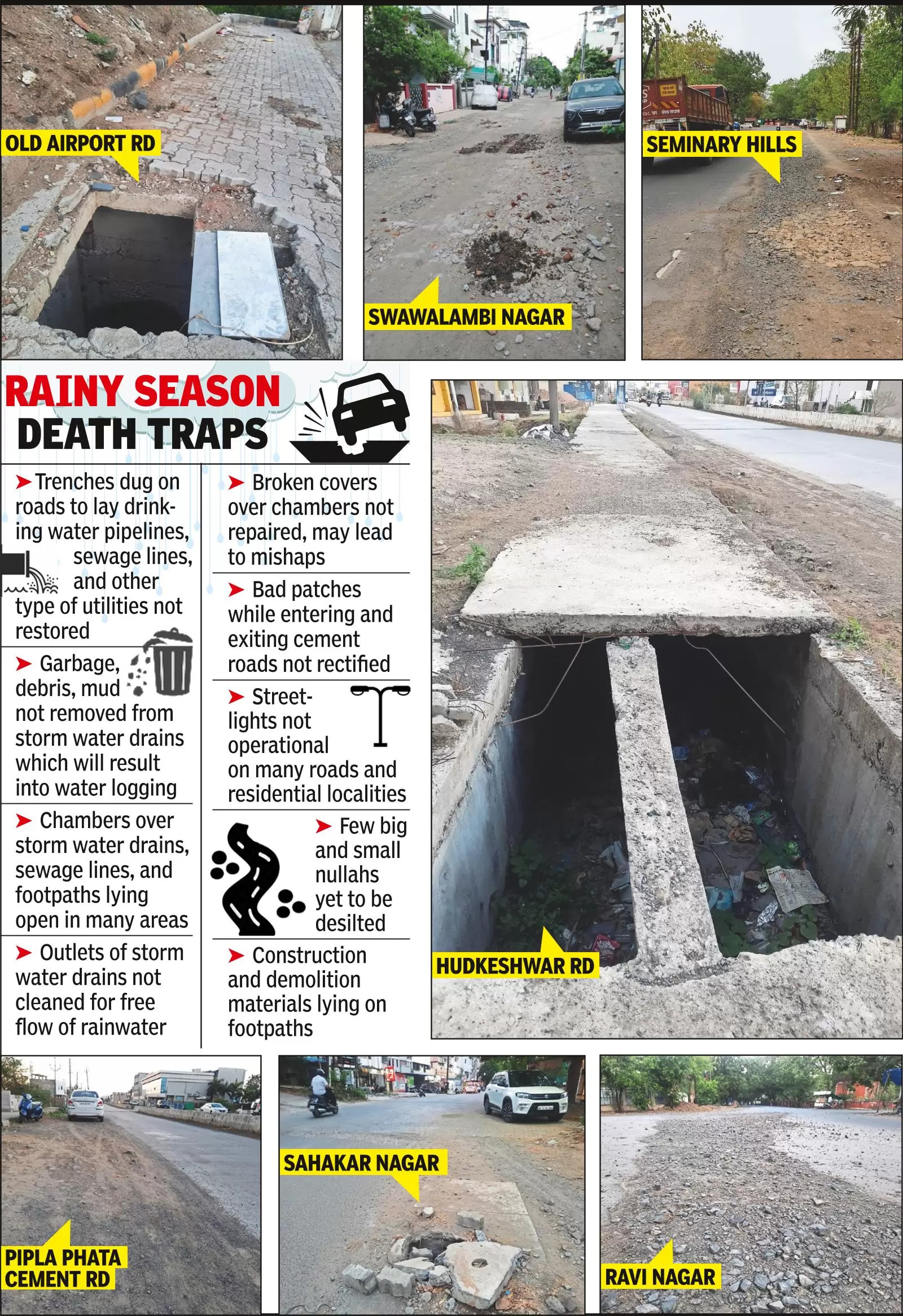 Open trenches, chambers likely to make monsoon driving miserable