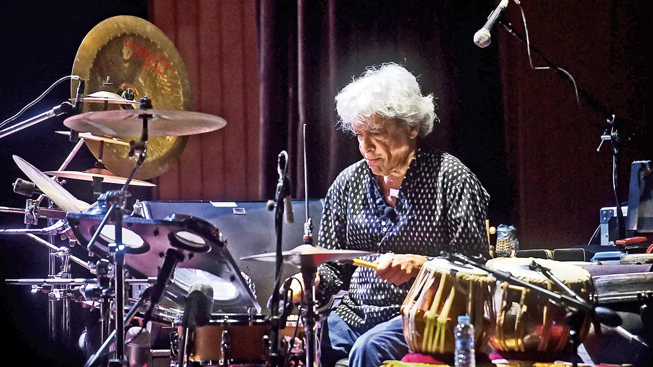 Master drummer Trilok Gurtu is known for blending Indian classical traditions with western jazz, funk, and other global genres