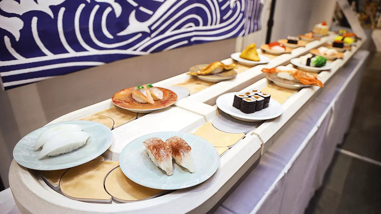The exhibition also features a section of the kaiten (conveyor belt sushi)