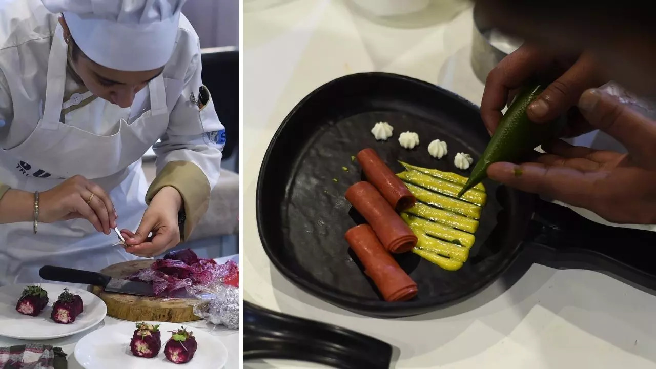 Young chefs were seen plating appetizers