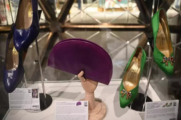 Photo taken on April 17, 2024 shows shoes and accessories once worn by Princess Diana at a media preview ahead of the auction by Julian’s Auctions titled “Princess Diana&#39;s Elegance &amp; A Royal Collection” on