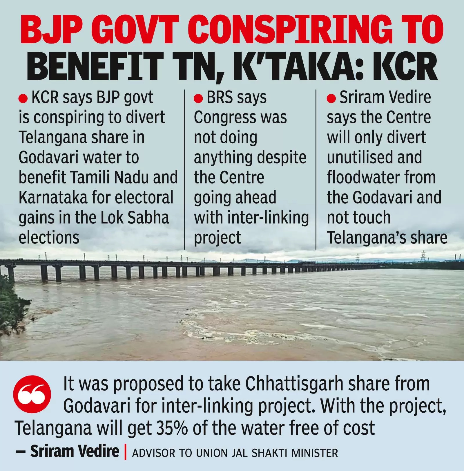 BRS flags Godavari concern, Centre says will use only Chhattisgarh share
