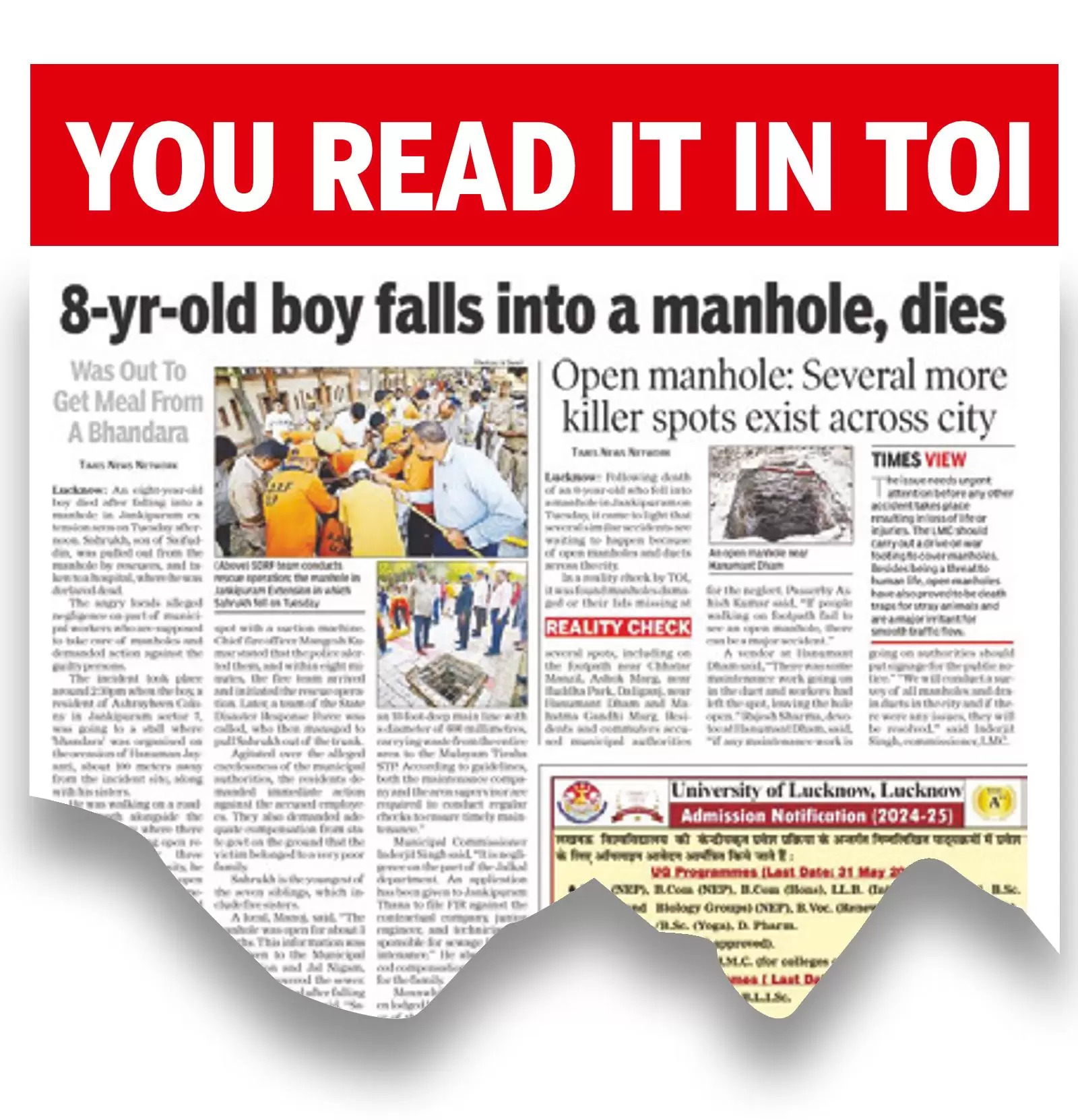 Open manhole takes kid’s life: HC takes suo motu cognizance of TOI report