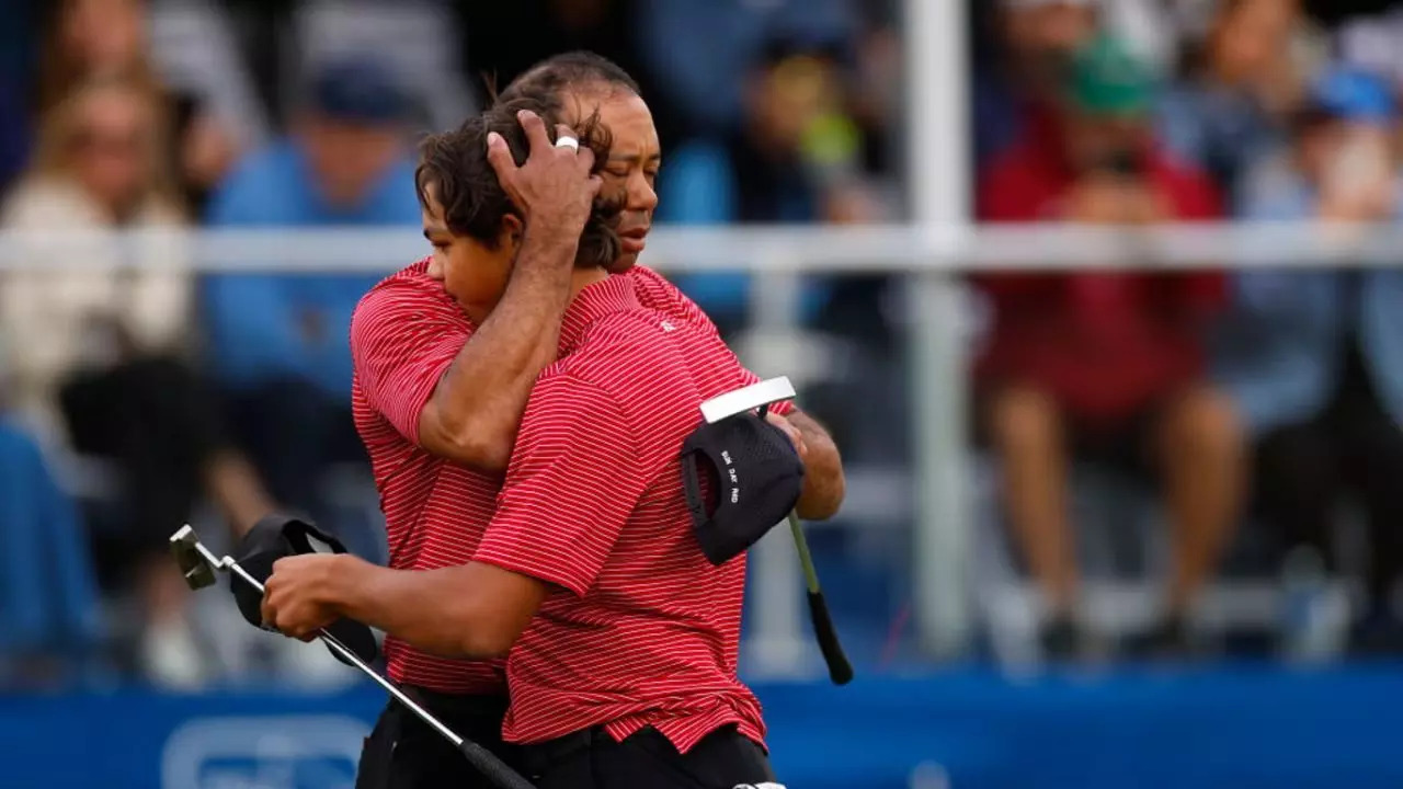 Tiger Woods with his son Charlie. Image via: Getty Images Tiger Woods with his son Charlie
