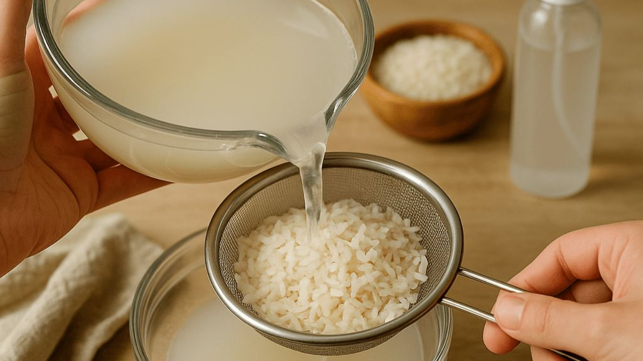 (Image Credits: Pinterest) Rice water for dry skin