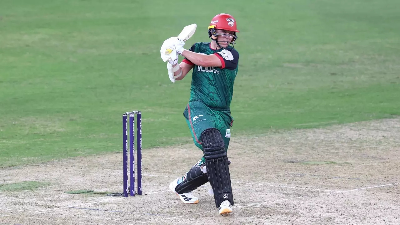 Sam Curran plays a shot in the final. (ILT20) Sam Curran