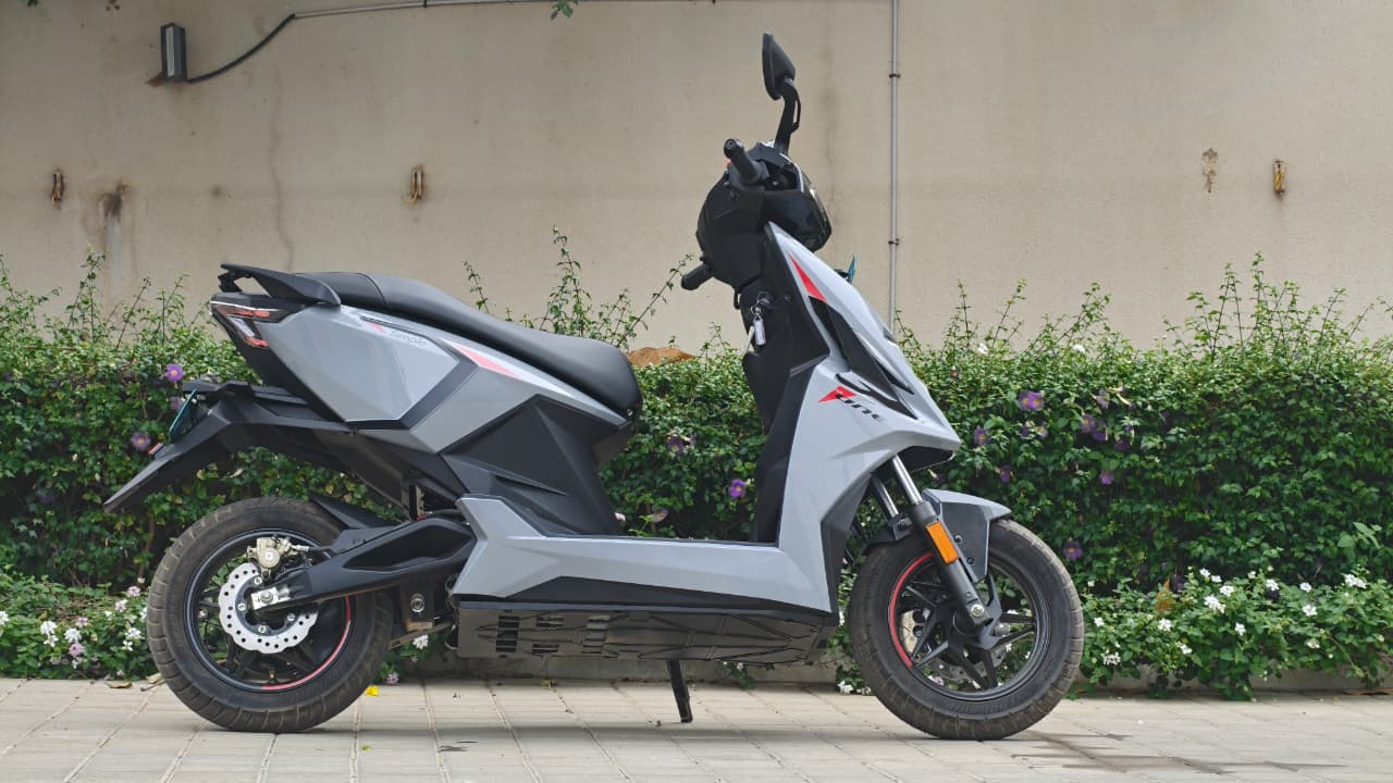 The scooter offers a comfortable riding position despite its compact size