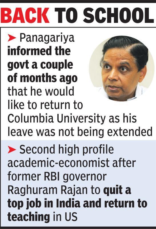 Panagariya will step down as Niti chief, return to Columbia