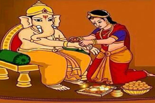 Image result for Lord Ganesh and on Raksha Bandhan Ganesh's sister visited and tied rakhi