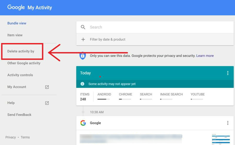 search google history delete all my activity