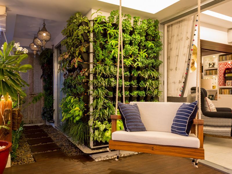 Parineeti Chopra S House Will Take Your Breath Away Times Of India At The Other End Of Balcony Is A Vertical Garden And Jhoola Seat Distressed Wood Door Opens Up To Powder Room Green Patch Pebbled