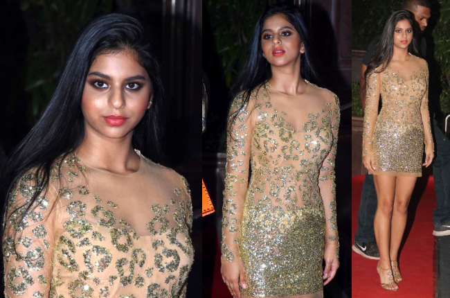 Suhana Khan sexy gold dress