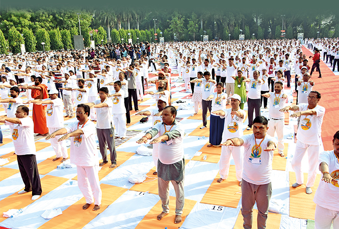A large number of Lucknowites gathered at Raj Bhawan on Thursday to celebrate International Yoga Day