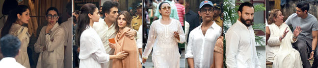 Sisters Kareena and Karisma rushed to RK cottage with parents Randhir and Babita in the morning; Karan Johar consoled Riddhima Kapoor-Sahni; Rani Mukerji, Aamir Khan and Saif Ali Khan were among the visitors who turned up to pay respects; Farhan Akhtar was seen with Rima Jain; PICS: RAJU SHELAR