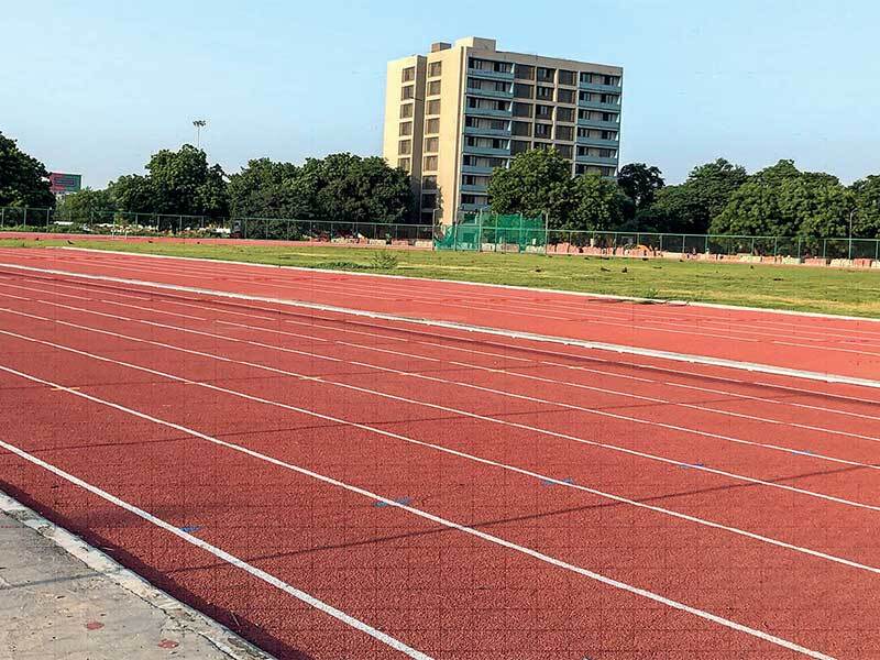 The state-of-art University synthetic track (right) is just 800 metres from the AUDA park where the young athletes train every day; PICS: HARSH PATEL The state-of-art University synthetic track (right) is just 800 metres from the AUDA park where the young athletes train every day; PICS: HARSH PATEL