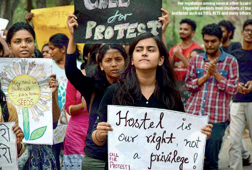 Fee regulation among several other issues triggered protests from students at top institutes such as TISS, BITS and many others protest
