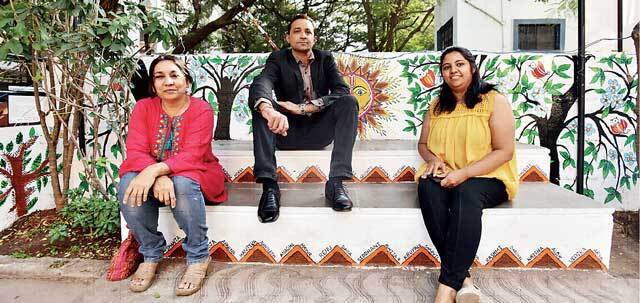 (L–R) Art teacher Neha Asher, the society’s chairman Rupendra Sandhir and resident Nancy Thakkar, who organised the community project (L–R) Art teacher Neha Asher, the society’s chairman Rupendra Sandhir and resident Nancy Thakkar, who organised the community project